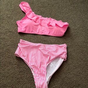 SHEIN Pink Ruffle One-Shoulder Bikini